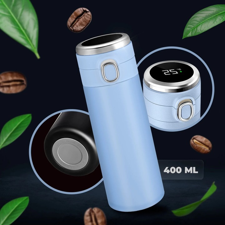 Kubek Termiczny Termos z Ustnikiem Smart LED 400ml na Kawę do Auta +