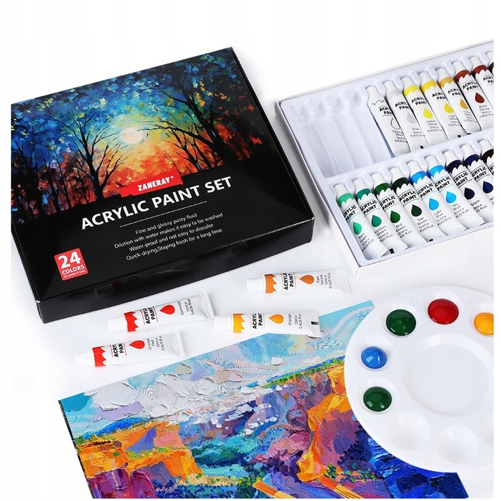 FARBY AKRYLOWE DUŻY ZESTAW FARB AKRYLOWYCH 24x12ml FARBA AKRYLOWA