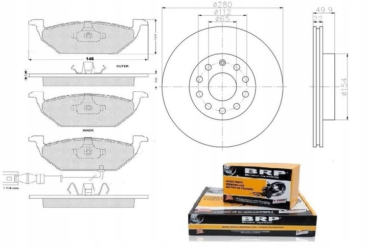 Tarcze Klocki PRZÓD Audi A3,VW Golf 5 6 Seat Altea Skoda Octavia 2 (280mm.)
