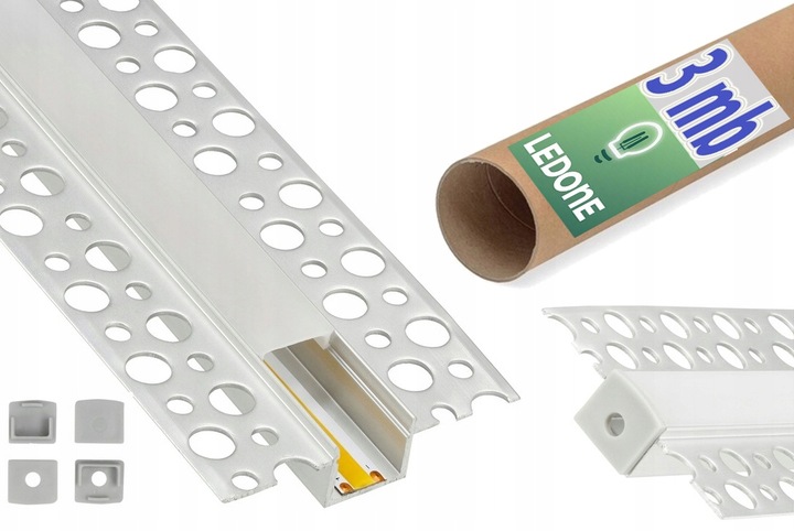 Zestaw PROFIL LED ALUMINIOWY do PŁYT karton-gips GK GIPSOWYCH + klosz