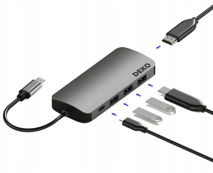 Hub USB C 5w1 Stacja Dokująca 100W HDMI 4K 60Hz 3xUSB DEKO Lite