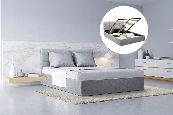 SZARE ŁÓŻKO TAPICEROWANE Z POJEMNIKIEM 160x200