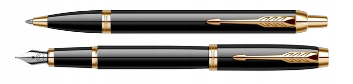 DŁUGOPIS I PIÓRO WIECZNE PARKER IM GT ZŁOCONE z GRAWEREM W PUDEŁKU Z ETUI