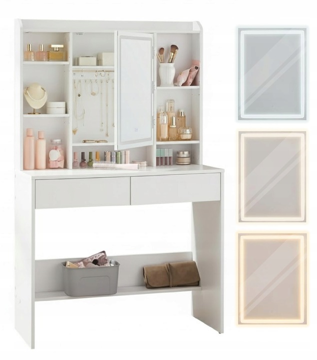 Toaletka lustro LED oświetlenie regulowana biała nowoczesna