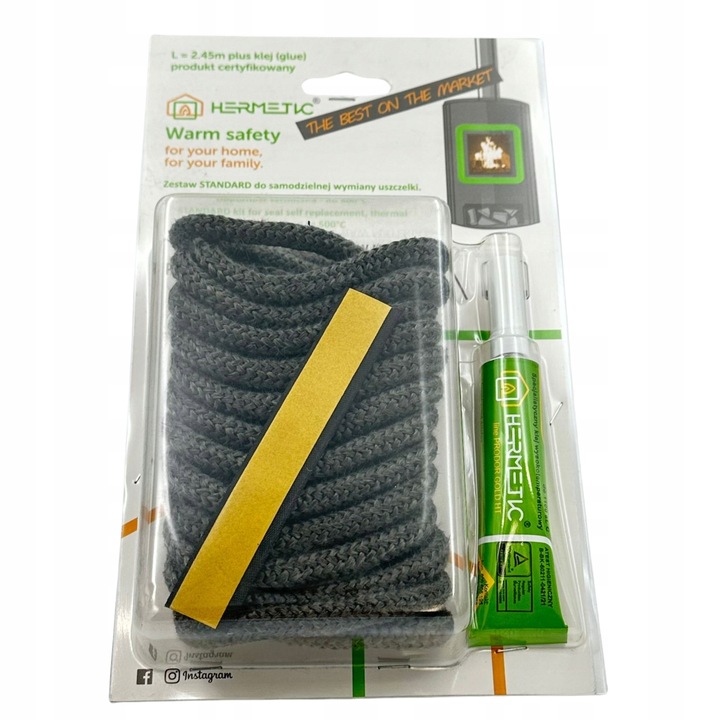 ZESTAW NAPRAWCZY DO KOMINKA PIECA KOTŁA SZNUR 8mm x2,5m z KLEJEM