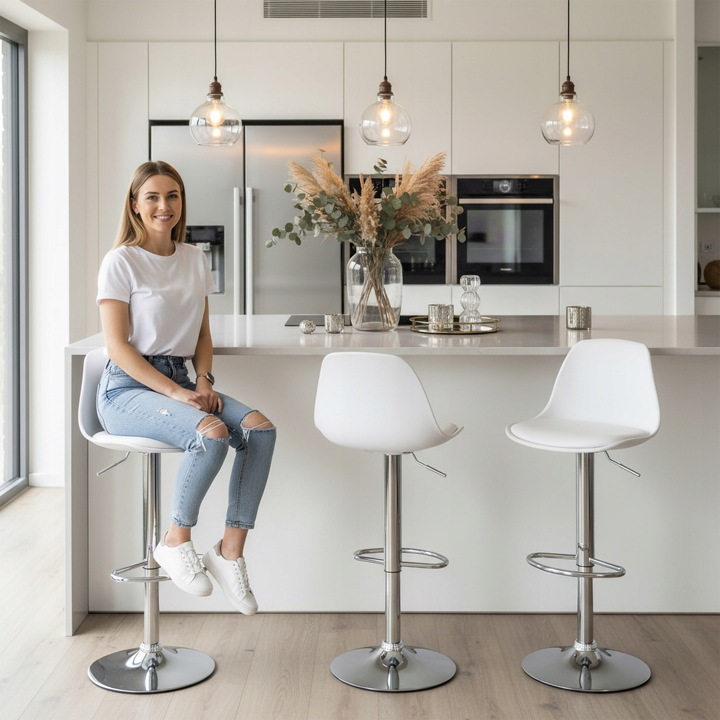 Hoker Krzesło Barowe Obrotowe Ekoskóra Regulowane Tapicerowane