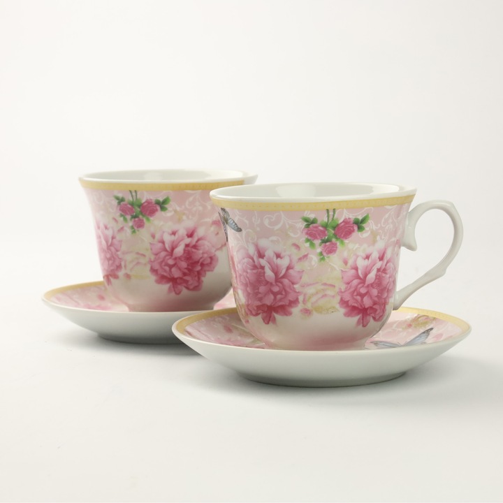 KPL FILIŻANEK PORCELANOWYCH ZE SPODKAMI 2 SZT NA KAWĘ HERBATĘ 250 ML