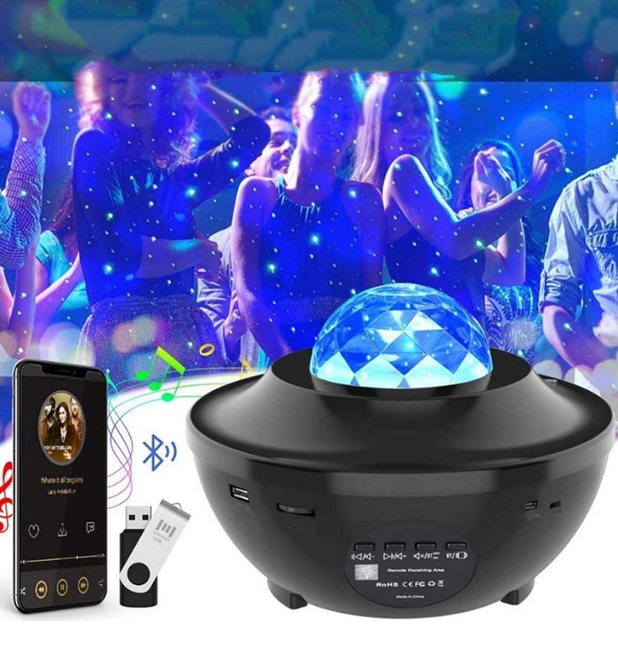 Projektor Gwiazd Rzutnik Nieba Lampka Nocna LED Głośnik Bluetooth + Pilot