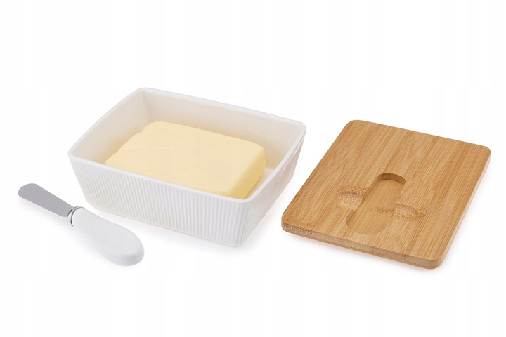 MASELNICA Maselniczka porcelanowa z nożykiem OSBORN biała z bambusem