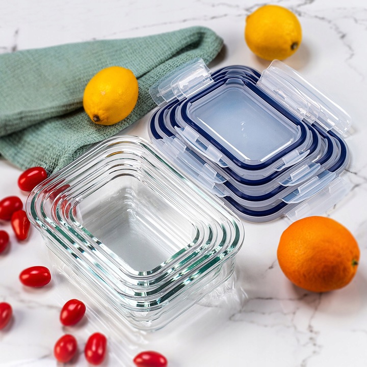 POJEMNIK NA ŻYWNOŚĆ SZKLANY ZESTAW POJEMNIKI SZKLANE POKRYWKĄ LUNCHBOX