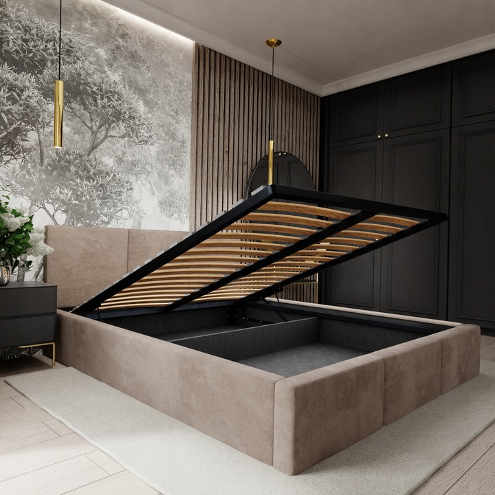 ŁÓŻKO TAPICEROWANE DO SYPIALNI 140x200 ŁÓŻKO PODWÓJNE Z POJEMNIKIEM