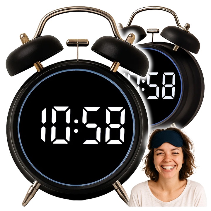 Zegar Budzik Alarm LED Cyfrowy Klasyczny Czarny Retro Tryb Nocny