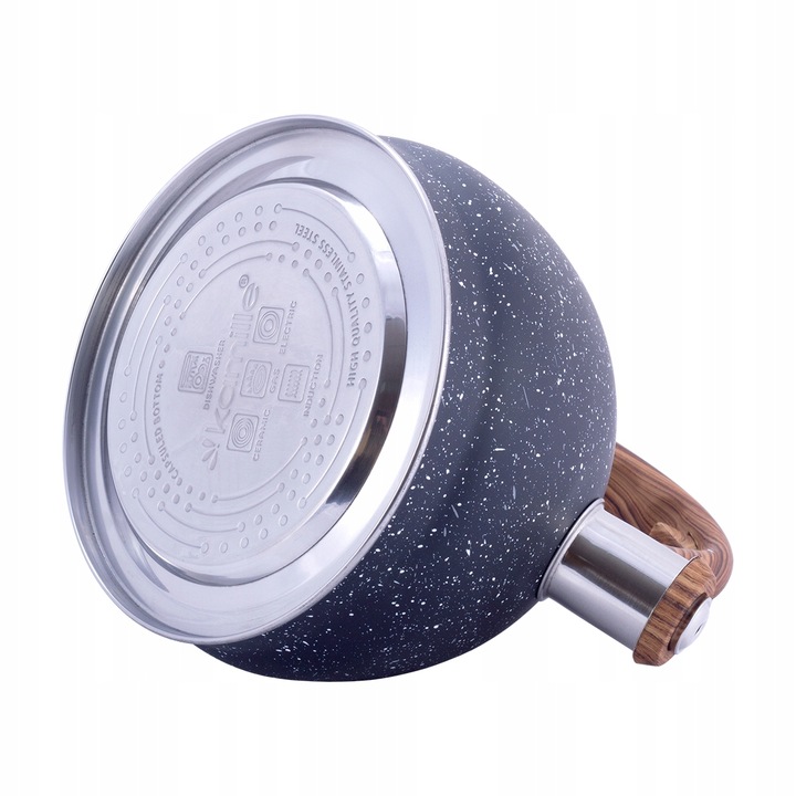 CZAJNIK NA GAZ INDUKCJA STALOWY Z GWIZDKIEM CZARNY marmurkowy 2l