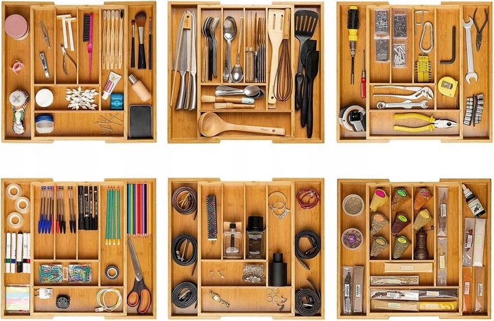 ORGANIZER NA SZTUĆCE WKŁAD DO SZUFLADY REGULOWANY BAMBUSOWY DREWNIANY