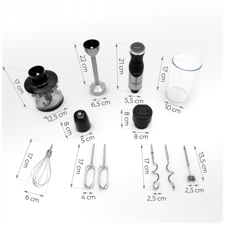 Blender ręczny 1500W czarny Berdsen tytanowe ostrza wielofunkcyjny 6w1