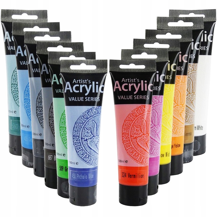 Zestaw 12 kolorów farb AKRYLOWYCH Value Series Phoenix 12x100ml artystyczne