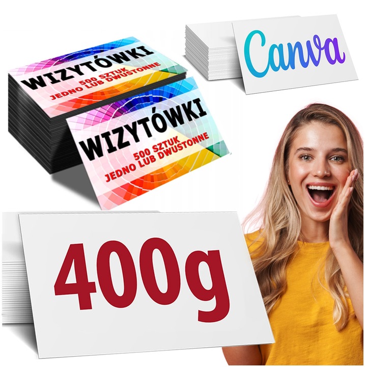 400g! WIZYTÓWKI 500 szt JEDNO DWUSTRONNE MEGA SZTYWNE 500+100 Gratis! =600