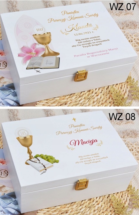 PUDEŁKO białe KOMUNIA prezent NADRUK pamiątka IMIĘ