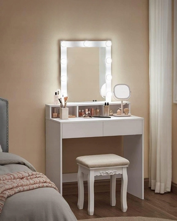 Toaletka biała lustro kosmetyczna oświetlenie 9 LED