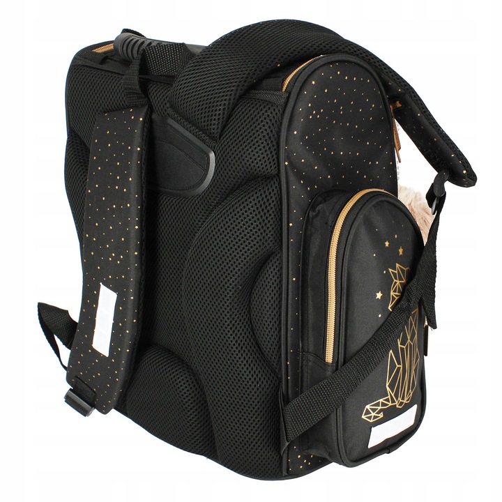 TORNISTER SZKOLNY PLECAK DLA DZIEWCZYNKI ZŁOTY KOTEK FUTERKO 5 elementów