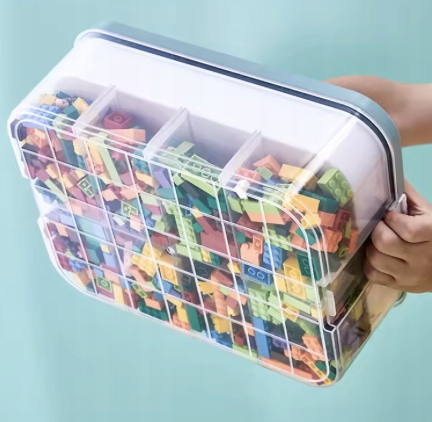 PUDEŁKO NA KLOCKI POJEMNIK NA LEGO PLASTIKOWE Z PRZEGRÓDKAMI 4 POZIOM dosmo