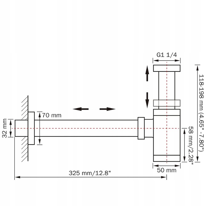 SYFON UMYWALKOWY DO UMYWALKI MOSIĄDZ REGULOWANY UNIWERSALNY 40mm CHROM