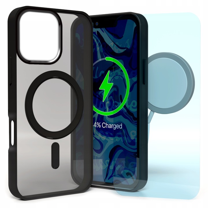 Etui do Apple iPhone 16 Pro Max (Do Magsafe, Magnetyczne, Czarny Mat)+Szkło