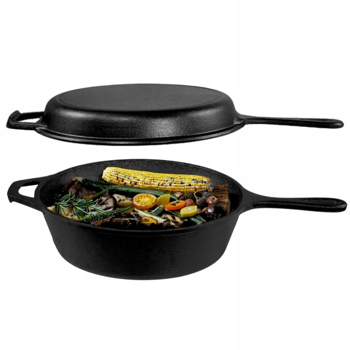 RONDEL ŻELIWNY Z PATELNIĄ 3 w 1 PATELNIA BRYTFANNA GARNEK 26 CM