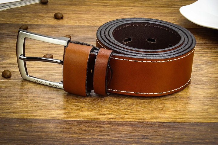 Pasek 110cm Męski Szeroki do SPODNI JEANS Brązowy