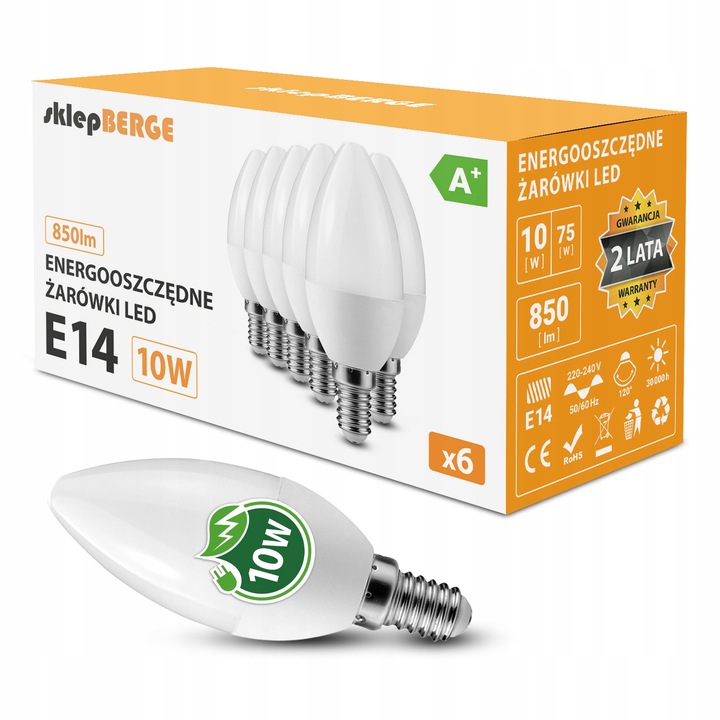 6x Żarówka LED E14 C37 10W=95W 850lm 3 BARWY BERGE