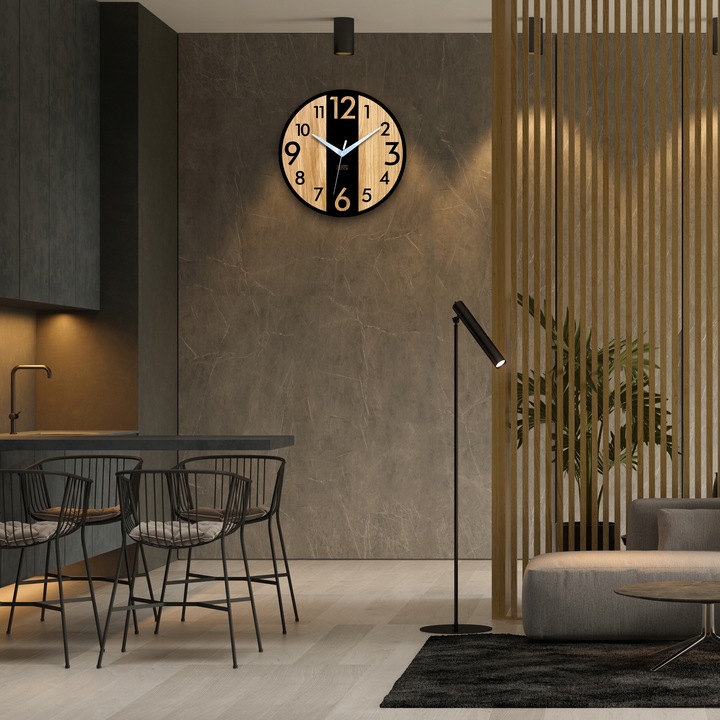 Zegar ścienny drewniany Dębowy LINCOLN - 33 cm cichy, zegar do salonu