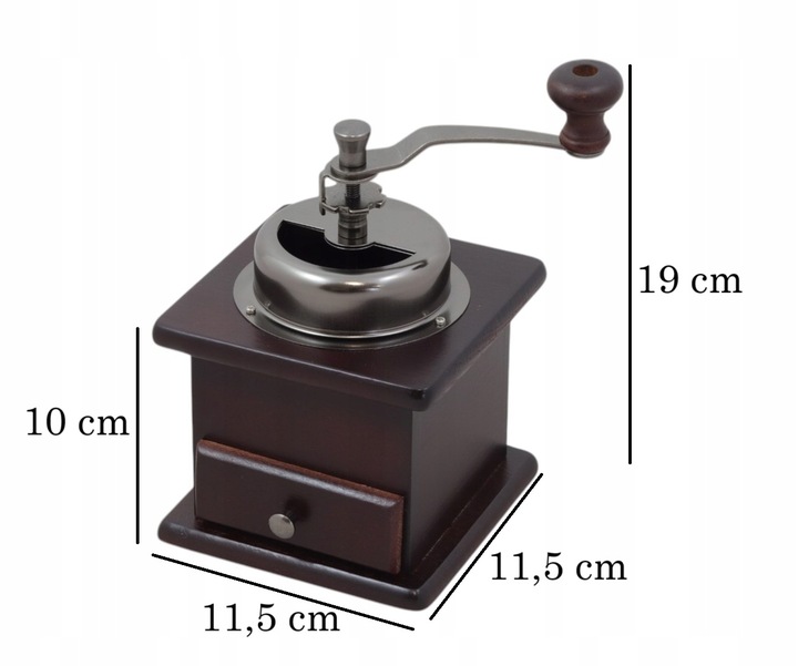 MŁYNEK RĘCZNY KLASYCZNY DO KAWY PRZYPRAW PIEPRZU RETRO Z SZUFLADĄ REGULACJA