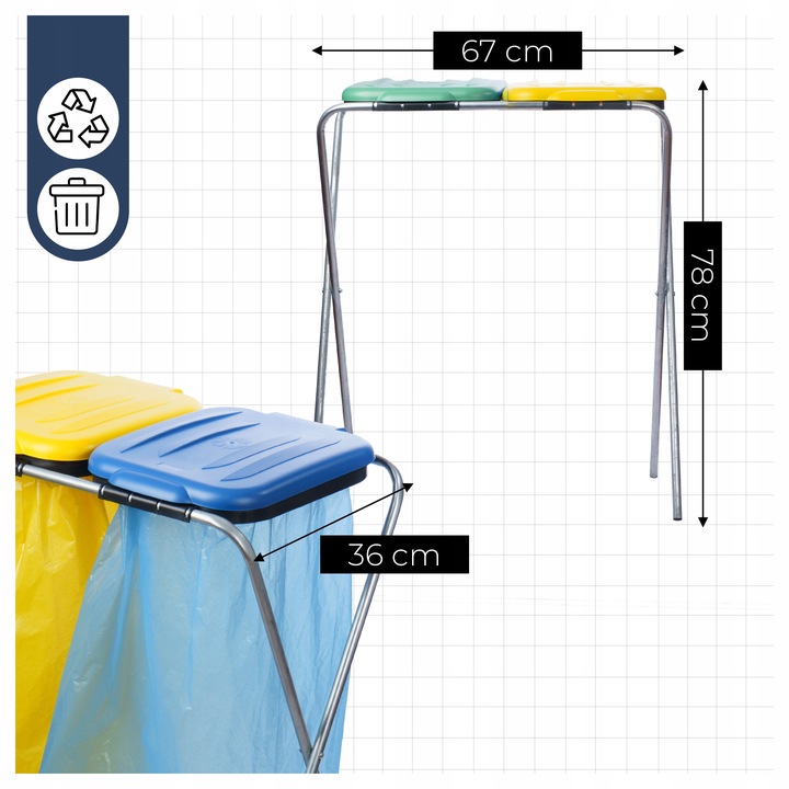 STOJAK NA WORKI DO SEGREGACJI ŚMIECI STELAŻ KOSZ 2 STANOWISKA NA ŚMIECI