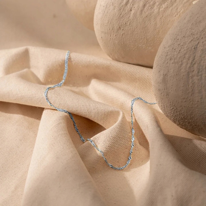 SREBRNY ŁAŃCUSZEK DAMSKI SINGAPUR SKRĘCANY 50cm ŁAŃCUSZEK SREBRO PRÓBA 925