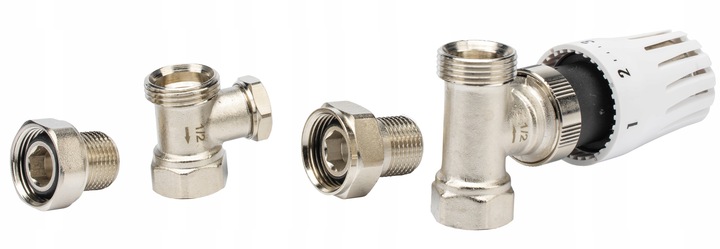 ZESTAW TERMOSTATYCZNY PROSTY ZAWÓR ZASILAJĄCY POWROTNY GŁOWICA DO