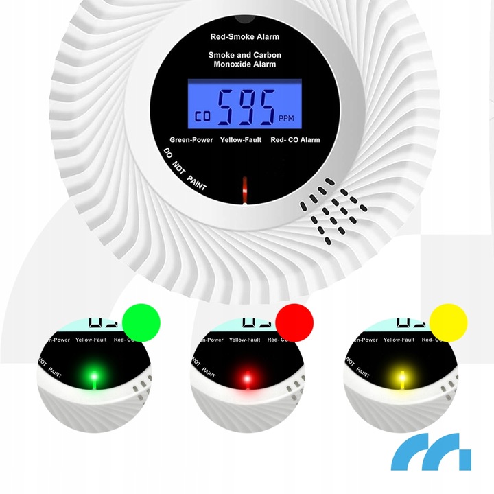 CZUJNIK CZADU I DYMU DETEKTOR TLENKU WĘGLA CERTYFIKOWANY ALARM 2w1 LCD