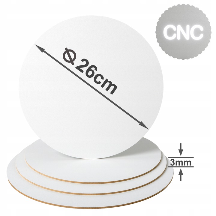 PODKŁAD PODKŁADKI POD TORT 26 CM 10 SZT HDF OKRĄGŁY BIAŁY BEZZAPACHOWY