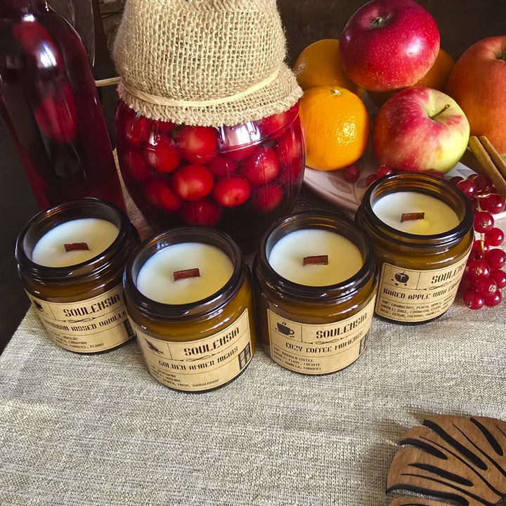 Zestaw Jesień Świece Sojowe na prezent w słoiku, handmade, 4x Świeca 100 ml