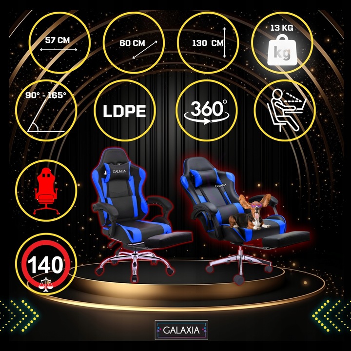 FOTEL GAMINGOWY BIUROWY Obrotowy Kubełkowy Krzesło Gamingowe Z Podnóżkiem