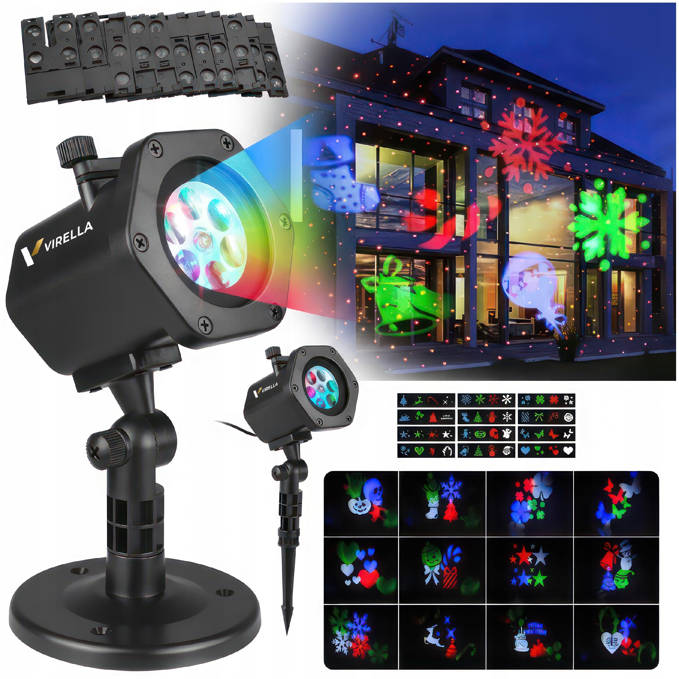 PROJEKTOR OGRODOWY LASEROWY ŚWIĄTECZNY REFLEKTOR NA DOM 12 KART 48 WZORÓW