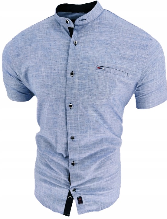 KOSZULA MĘSKA BŁĘKITNA KRÓTKI RĘKAW SIGN 1754 STÓJKA M 39/40