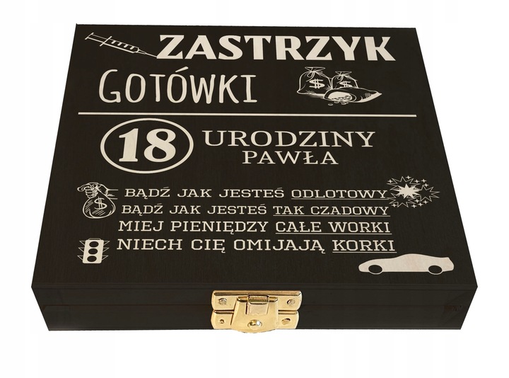 Zastrzyk gotówki prezent na urodziny 18 30 40 50 60 śmieszny pudełko grawer