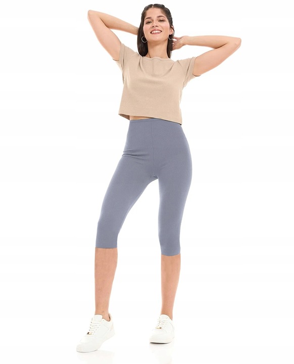 LEGGINSY BAWEŁNIANE KOLARKI getry RYBACZKI 3/4 PRĄŻKOWANE KRYJĄCE - XL/XXL