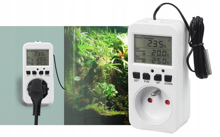 TERMOSTAT TIMER CYFROWY REGULATOR TEMPERATURY GNIAZDO SIECI 230V max. 3680W