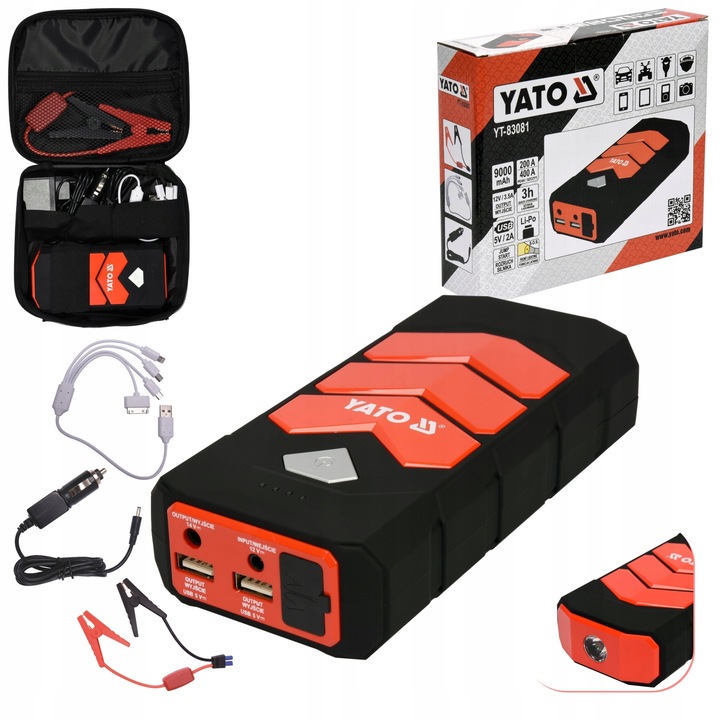YATO URZĄDZENIE ROZRUCHOWE JUMP STARTER POWER BANK RESTARTER 9000mA