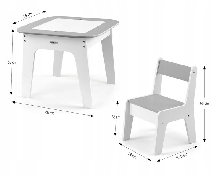 Stolik drewniany z krzesłami BIAŁY dzieci Zabawa Nauka Olaf Milly