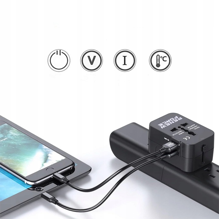 Uniwersalna Przejściówka ADAPTER Gniazda USA UK EU AUST Ładowarka USB