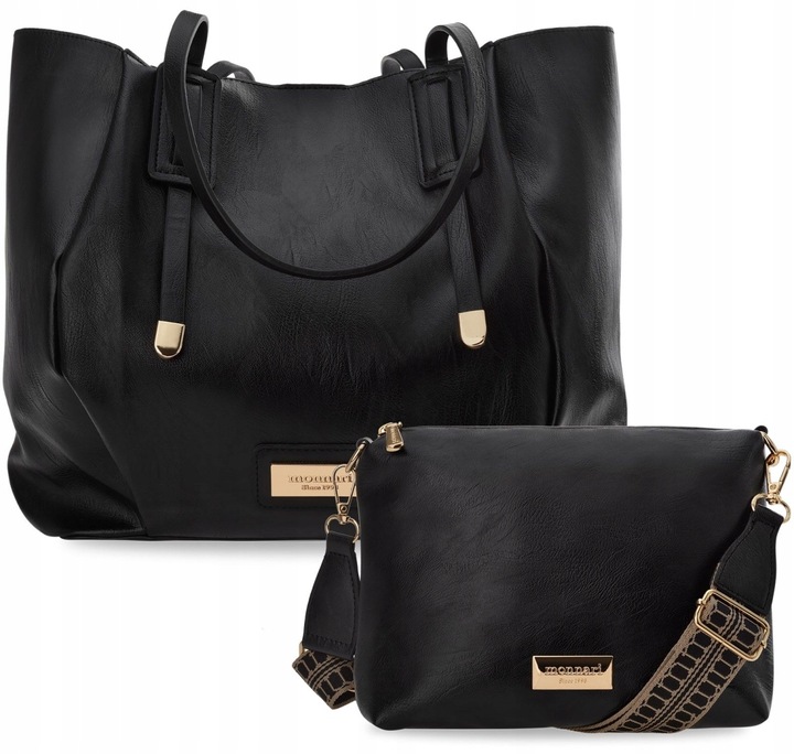 Torba Damska Duży Worek Shopper Torebka Monnari + Listonoszka Czarna