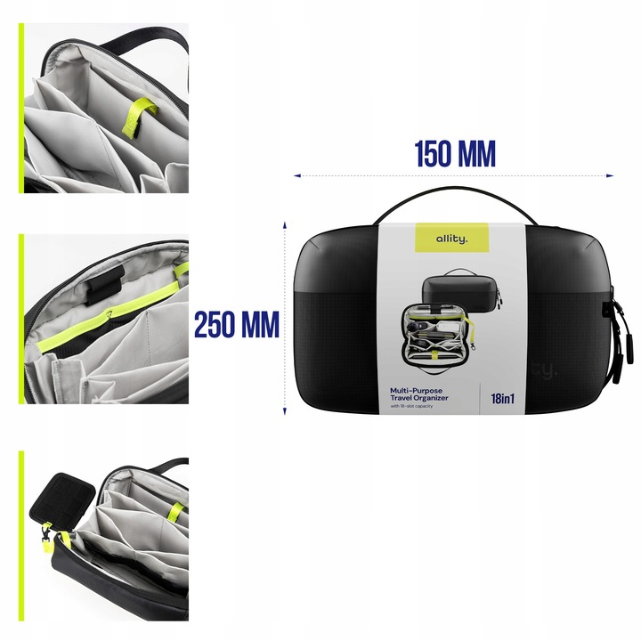 Allity organizer podróżny na elektronikę kosmetyki akcesoria pojemy czarny