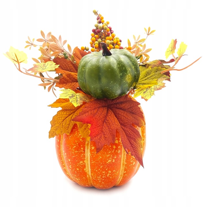 STROIK JESIENNY DYNIA Z KWIATAMI JESIENNA DEKORACJA DUŻY STROIK 30cm